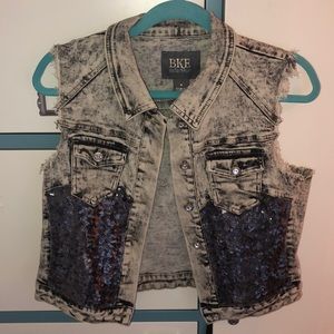 Distressed Denim sequin BKE vest